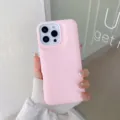 Liquid silicone phone case detail showcasing soft pink texture and exquisite camera protection. - Pink