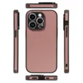 Pink lychee texture leather phone case full protective cover for iPhone multi angles view - Rose Gold