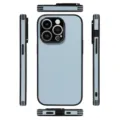 Detailed multi-angle view of the stylish litchi texture protective phone case with black frame. - iphone16 pro / Light Blue