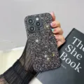 Sparkling glitter rhinestone phone case full protection back cover compatible with iphone - iPhone15 / Black