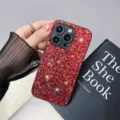 Red glitter phone case with shiny diamond details for mobile protection, stylish and sparkly accessory. - iPhone15 / Red