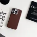 Solid color leather phone case compatible with iPhone, premium brown minimalist protective cover. - Brown / iPhone 13