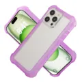 Detailed view of purple frosted anti-drop phone case with clear back and shockproof corners. - Purple