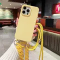 Yellow silicone crossbody phone case with matching chain strap, soft case for daily. - iPhone XR / Lemon Yellow