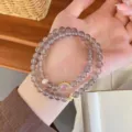 Elegant double-layer agate gemstone bracelet with safety buckle and pearls for women. - Grey Agate & Four-Leaf Flower