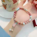 Sweet fresh stone bracelet with pink crystal gourd pendant, minimalist design for women. - 2 Gourd Style