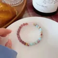 Handcrafted gemstone beaded bracelet with strawberry quartz and pink crystal for women detail view - 4 Strawberry Quartz Shoushan Stone Mix