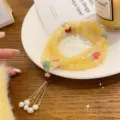 New Chinese style natural agate double layer bracelet with gold silk jade and tassels. - Beige Jade & Artificial Pearl Tassel