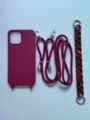 Wine red silicone phone case with crossbody lanyard and trendy acrylic chain strap. - iPhone XR / Burgundy