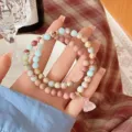 Sweet double-layer natural stone beaded bracelet with pink crystal lotus pendant for women detail - 7 Double Loop Lotus Pod