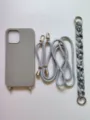 Grey silicone phone case set featuring woven crossbody lanyard and acrylic chain strap. - iPhone XR / Gray