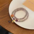 Chic Chinese style natural agate double layer bracelet, elegant women beaded jewelry accessory. - Grey Agate & Quartzite Jade Pumpkin