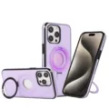 Coque de téléphone en cuir PU violet avec support anneau MagSafe compatible iPhone. - iPhone 15 Pro Max / Violet