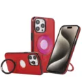Coque de téléphone magnétique en cuir rouge avec support bague pour iPhone 15 Pro Max housse - Rouge