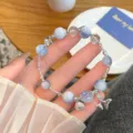 Blue crystal beaded bracelet with shell and whale tail charm for women and girls daily wear. - Fish Tail And Shell