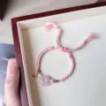 Handmade Tibetan ethnic woven rose quartz safety buckle bracelet with pearls and cute charm. - Rose Quartz Safety Buckle