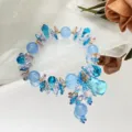 Blue crystal bracelet with cute fox pendant, sparkling gemstone shards for fairy style women jewelry. - Fox / Blue