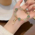 New Chinese style Pixiu rutilated quartz bracelet sunstone beaded jewelry for women - Green Strawberry Quartz