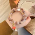 New Chinese style natural agate double layer bracelet women golden silk jade rose jewelry - Violet Jade & Rose Charm