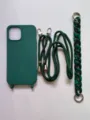 Green phone case set with braided lanyard and resin chain strap for smartphone stylish accessories - Dark Green