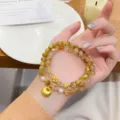 New Chinese style yellow crystal tiger eye double layer bracelet with cute gold ingot charm jewelry - Double Circle Fat Yuanbao Style