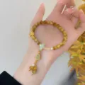 New Chinese style yellow crystal tiger eye gemstone bracelet with jade gourd pendant. - Gourd Pendant Style