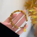 New Chinese style yellow crystal tiger eye stone bracelet with pearl and gold pendant for women. - Safety and Health Pendant Style