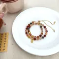 New Chinese natural stone double crystal bracelet with adjustable gold chain for women. - 5 Fukurokuju Stone