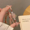 Pink crystal bear woven bracelet for women, sweet style handmade braided rope jewelry. - Rose Quartz Bear