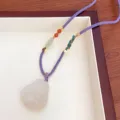 Chinese natural white agate Buddha pendant necklace with purple braided cord and beads. - 5 Gray Purple
