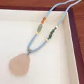 Chic Chinese natural agate Buddha pendant necklace with braided blue rope and beads for women - 1 Silver Gray