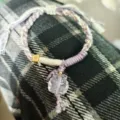 Ethnic woven braided adjustable bracelet with purple crystal carved pendant and gold charm. - Amethyst Nine-Tailed Fox