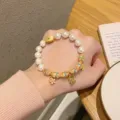 Bracelet de perles de style ethnique chinois exquis avec pendentifs en émail pour femmes - Style 6 Perle de Coquille