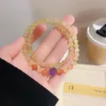 Natural citrine double loop beaded bracelet with amethyst and red quartz beads for women. - Amethyst Style