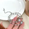 Elegant double layer crystal bracelet with grey moonstone and adjustable silver chain for women. - 3 Grey Moonstone