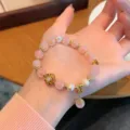 Bracelet de perles en agate rose douce, nouveau style chinois bijou chanceux mignon élégant. - Style Accessoire Losange à Motif