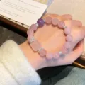 Natural pink quartz crystal bracelet with silver spacers and purple bead sweet style gift for women - Lion Style