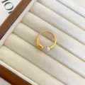 Bague ouverte minimaliste goutte d'eau perle, acier titane plaqué or 18k bijoux tendance. - Taille US 6 / Bague Ouverte Perle Dorée