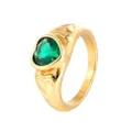 Bague en acier titane zircon vert cœur rétro coréen mode or bijoux femme principal - Or Strass Vert / Taille 6