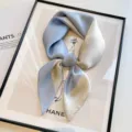 Blue beige color block silk square scarf stylish satin neckerchief elegant vintage wrap - Simple Large Plaid - Beige Blue