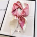 Elegant pink gradient silk square scarf, versatile fashion neckerchief for women. - Movie Camellia - Pink White