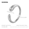 Bague ouverte minimaliste en forme de goutte en acier titane, bijou géométrique chic. - Taille US 6 / Argent