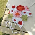 Pañuelo bandana floral de ganchillo hecho a mano estilo pastoral diadema de punto con cintas. - Rosa Naranja