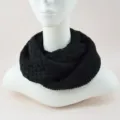 Black knitted infinity scarf, solid color winter warm pull-over neck cover accessory. - Black