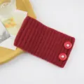 Red knitted ribbed headband with pearl buttons, cute winter ear warmer hair band. - Burgundy