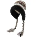 Cozy plush knitted trapper hat with colorful braided tassels, warm winter ear protection cap. - Green Black