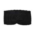 Black fleece lined knit headband, warm crochet winter ear warmer sports hair band. - Black