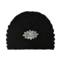 Bonnet turban en tricot noir avec strass, bonnet chaud et élégant pour femme en hiver. - Taille unique / Noir