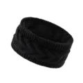 Black fleece lined knit headband winter warm hair band chunky cable knit ear warmer for women - Black