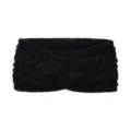 Black knit headband, fleece lined winter ear warmer, cozy twist hair band for cold weather. - Black